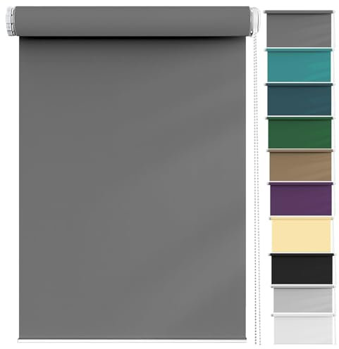 No Drill Blackout Blinds 100 x 210 cm Privacy Protection Easy to Install, Window Roller Shades Blind Easy Fit Fittings Included for Any Window, Loft, Dark Grey