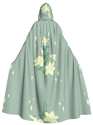 Siulas Full Length Cartoon White Lilies Hooded Cloak Halloween Christmas Fancy Cape Costumes 58 (Black)