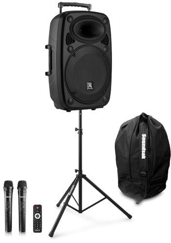 VONYX Verve46 15 Portable PA Sound System with Dual Wireless UHF Microphones, Rechargeable Battery, Bluetooth & MP3 Playback, Stand and Speaker Bag - 1000W Battery Powered Speaker Set