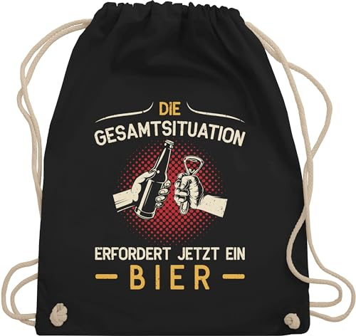 Turnbeutel Rucksack - Party & Alkohol Herren - Die Gesamtsituation erfordert jetzt ein Bier - Geschenk Bierfreunde Vatertag - Unisize - Schwarz - saufrucksack sauf spruch stoffrucksack saufen alki