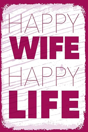 Ontrada Holzschild 12x18cm Frau Happy wife happy Life Holz Schild