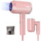 Asciugacapelli Professionali Ionico - Phone Capelli Ioni， 3 temperature，manico pieghevole， 1800W Asciugacapelli， Piccolo asciugacapelli Hair Dryer (Rosa-1 Ugello)