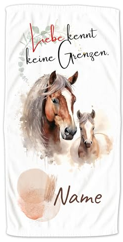 GRAZDesign Handtuch Pferd mit Fohlen und Name personalisiert Badetuch, Saunatuch für Kinder und Erwachsene, in Zwei Größen - 140x70cm