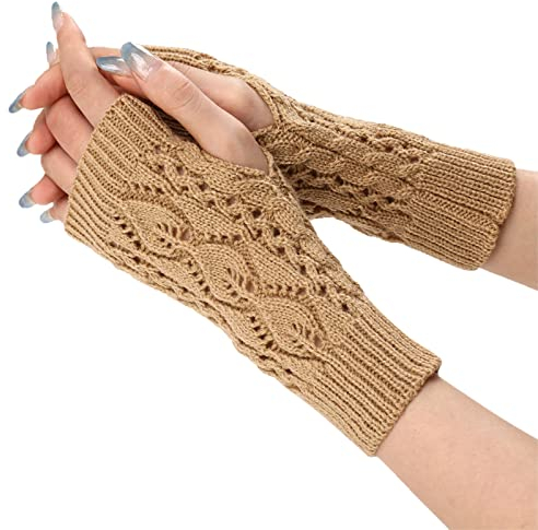 HANXIULIN Damen Strick-Armwärmer Halb Fingerhandschuhe Armwärmer Handschuhe Fingerlose Handschuhe Stricken Armwärmer Winter Armwärmer