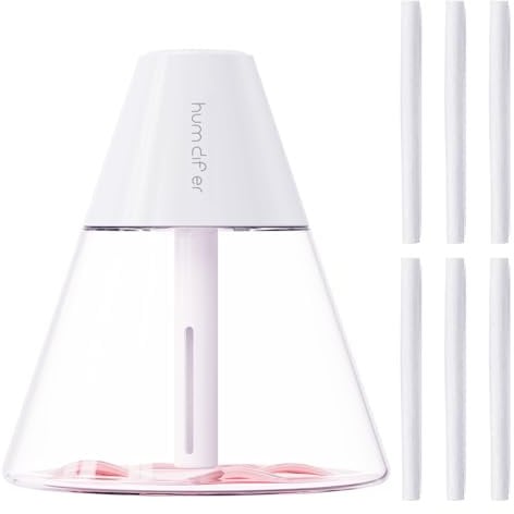 INVODA Mini Humidifiers, 260ml USB Personal Cool Mist Humidifier Cute Volcanoes Desktop Air Humidifier Quiet Night Light Small Humidifier for Car, Office, Bedroom, Travel (White+6 Cotton Cores)
