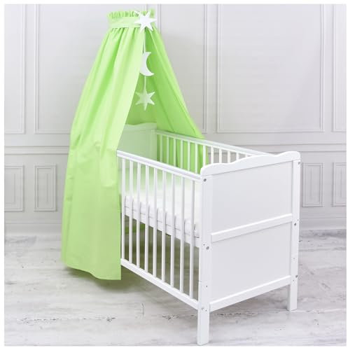 Generisch Baby Delux Babybett Himmel Betthimmel Baumwolle Baldachin für Babybett Kinderbett Wiege Stubenwagen Himmelstange Sterne Mond Applikationen Deko (Grün, ohne Himmelstange)