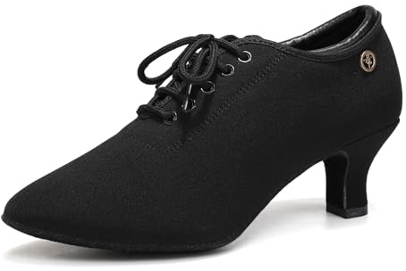 Uonpie Scarpe da Ballo Donna Latino Americano Chiuse con Lacci Scarpe da Ballo Moderno Salsa Pratica,Nero,5cm Tacco,37EU