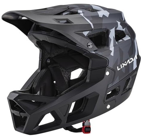 SHUAIGUO Full Face Mountain Bike Helmet Adult Racing Downhill MTB Helmet for Men/Women Adult Mountain Bike Helmet with Visor Over 31 Vents,for head circumference 59-61cm (Camouflage Grey & L)