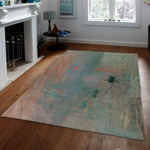 Claude Monet Area Teppiche World Classic Artwork Impression Sunrise Teppiche für Eingangsbereich Wohnkultur Weicher Rutschfester großflächiger Teppich für Schlafzimmer 180x275cm