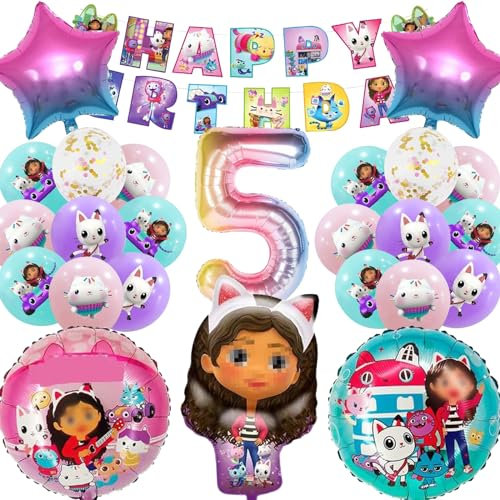 Ctxtqtdt 23 Stück Gabys Dolhouse Geburtstagsdeko 5 Jahre Mädchen, Gabys Dolhouse Luftballons Geburtstag Set, Kindergeburtstag Folienballon, Geburtstag Party Deko Ballons Set für Kinder (5)