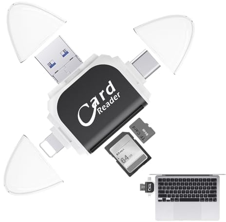 PLLYPE Lector de Tarjetas SD, 4 en 1 Lector Tarjetas Micro SD, USB-C, Adaptador de Tarjeta de Memoria de fotografía, TF Adaptador de Tarjeta Compatible con Windows,Mac OS,Linux,Android,Negro