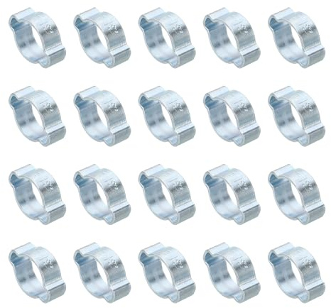 PATIKIL 20 Pack 11-13mm Double Ear Hose Clamp, Galvanized Steel O Clip Crimp Rings for Fuel Petrol Pipe Tube Fitting Connections, Silver Tone