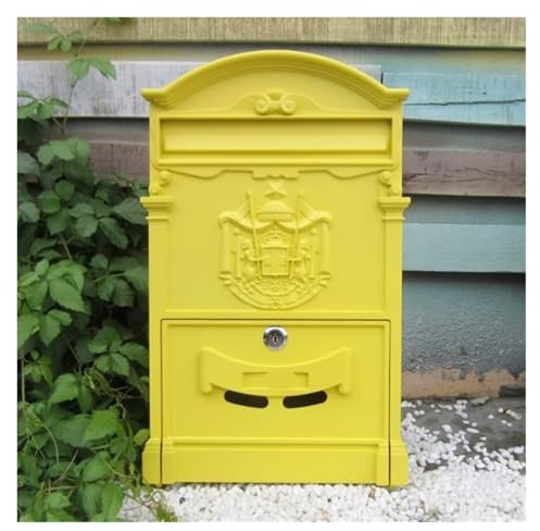 MEIZHITU Boîte Aux Lettres, Boîtes Aux Lettres Verrouillables, Boîte Aux Lettres Sécurisée, Boîte Aux Lettres en Métal Vintage, Boîte Aux Lettres Murale De Jardin Boite Aux Lettres la Poste(Yellow)