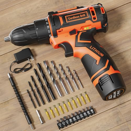 FAHEFANA Cordless Drill, 12V Drill Set with 42 Accessories, 25Nm Electric Screwdriver, Electric Power Machine, 2.0Ah Battery, 25+1 Torque, 2 Speed, LED Light, Tool Kits for DIY