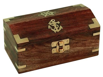 NKlaus Schatztruhe aus Mango-Holz/Messing, 14,5x7,5x7cm – Maritime Retro-Dekoration, Kompakte Truhe 15988