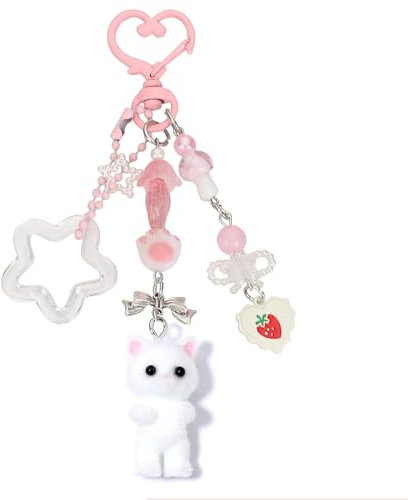 Kabwea Porte-clés Chat Moelleux - Cadeau Mignon de Couple - Pour Fille - Blanc, L