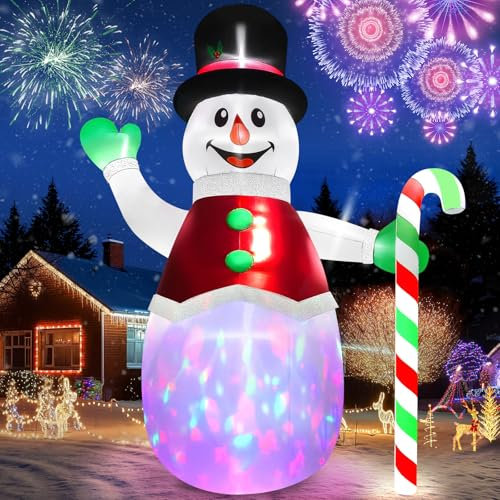Kalolary 360CM Aufblasbare Schneemann Weihnachtsdeko, Aufblasbare Weihnachtsdekoration Eingebaute Bunte Rotierenden LED Leuchten für Draußen Garten Rasen und Feiertags Party Dekor (Schneemann)