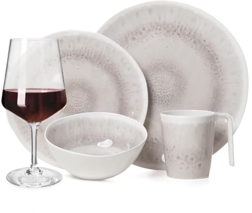 Melamin Camping Geschirr Set 4 Personen Amboss Design 16 Teilig + 4 Milano Gläser Rot Weingläser Tafelgeschirr Picknick BBQ Kochgeschirr