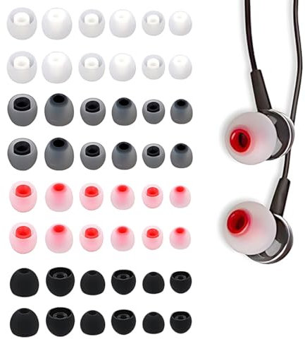 48 Tapones para los oídos de Silicona de reemplazo, Almohadillas de reemplazo de Auriculares, 3 tamaños (S/M/L), compatibles con la mayoría de los Auriculares de Entrada (4 Colores)