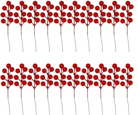 Koboko 20 Stück Künstliche Rote Beeren, Dekorative Zweige mit Beeren, Rote Beeren Deko Weihnachten, Zweig Beeren Deko für DIY Weihnachten Basteln Kranz und Weihnachtsbaum