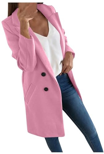 KBOPLEMQ Blazer d'hiver long pour femme - Manteau en laine - Automne - Hiver - Longue veste chaude - Couleur unie - Coupe ajustée - Coupe-vent - Veste coupe-vent business - Trench élégant