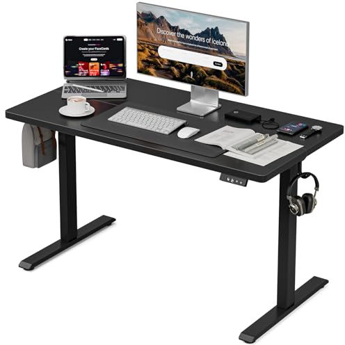 Grandder Height Adjustable Electric Standing Desk, 100 x 60 cm Sit Stand up Desk, Memory Computer Home Office Desk with Two-Piece Desktop Black