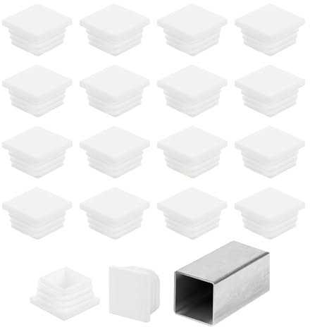 sourcing map Lot de 32 embouts carrés de 30 mm, bouchons en plastique pour tubes métalliques, pieds de chaise, table, étagères, meubles, blanc