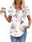 MOLERANI T Shirts for Women UK Round Neck Loose Casual Puff Short Sleeve Summer Tee Tops Front Pleated T Shirt Floral White M