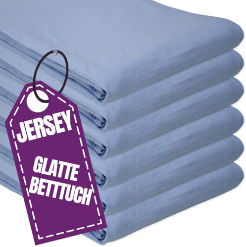 Jersey Glatte Bettlaken 160 x 200 cm ohne Gummizug Himmelblau - Elastische, einfarbige Baumwolle Haustuch - Klassische Hotel Bettücher ohne Spanngummi Laken