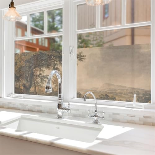 Milchglasfolie 38x120 cm Vintage Brauner Baum Fensterfolie Badezimmer Sichtschutzfolie Fenster Büro Fensterfolie Blickdicht Wiederverwendbar Folie Fenster Sichtschutz Fenster Folie 1 Stück