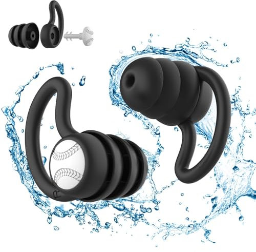 Tappi per le orecchie da nuoto per adulti, impermeabili, riutilizzabili, in morbido silicone, per doccia, nuoto, surf, snorkeling e altri sport acquatici (Nero 1 paio)