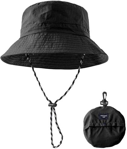 YOUYIKE Fischerhut Damen – Wasserdichter, UV-schutzender, Faltbarer Regenhut für Angeln, Wandern und Strand Breitkrempiger Fischerhüte für Damen,Sonnenhut Faltbar(Schwarz)