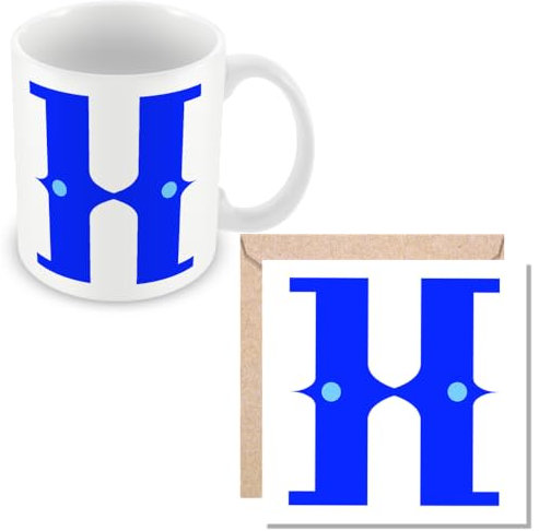 MUGGZ - Alphabet Initial Letter H - Mug & Greetings Card Giftset with Monogram - Each Letter A Unique Individual Design