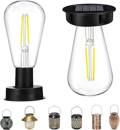 Solarleuchten Ersatzteile Solar Glühbirnen für Draußen Wetterfest Garten Solarleuchten Ersatz Top mit Heller LED Glühbirne Solar Ersatzdeckel Solarpanel für Solarlaterne Solarlampen Außen (8cm-2PCS)