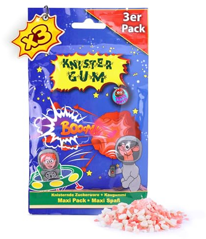DOK Knister Gum 3er Pack (90g) Tutti Frutti Retro Kaugummi mit Knallbrause | Kultige Süßigkeit, Brause- im Mini-Format für Kinder, Nostalgie-Fans, 3 x 3 Tütchen à 10g