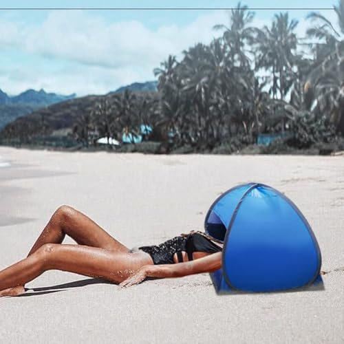 Tente de plage coupe-vent avec appui-tête, légère et portable, protection solaire avec sac de rangement pour le camping (vinyle noir)
