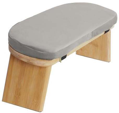 Banco de meditación plegable, taburete ergonómico de bambú para yoga, taburete de meditación con cojín, para arrodillarse o sentarse, ideal para la práctica del mindfulness y el zen (Gris)