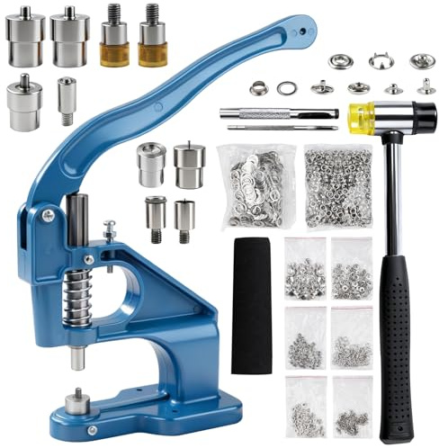 Máquina de ojales de presión manual, kit de herramientas de perforación para cuero, herramienta de perforación de agujeros de montaje en mesa con martillo, troqueles y ojales para botones a presión