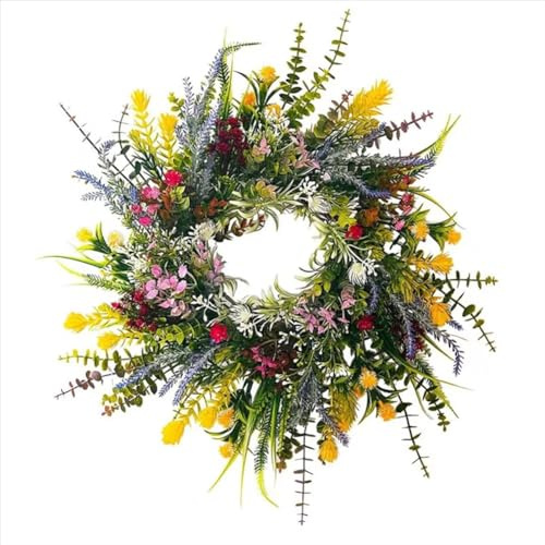 Gosera Spring Wreaths for Front Door 15.7in Outside Welcome Weatherproof Greenery All Seasons Round Wreaths