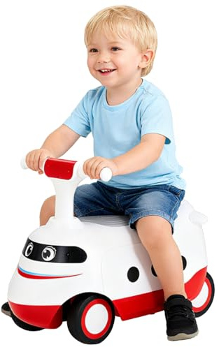 FANTASK Rutschauto Kinder, Rutscher Lokomotive mit Hupe & verstecktem Stauraum, Schiebefahrzeug mit Rückenlehne robust für Kleinkinder ab 1 Jahr, Weiß