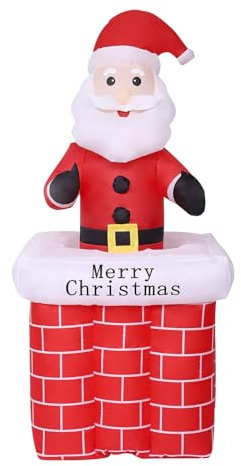 MUL-BOUTIQUE Aufblasbarer Weihnachtsmann 180cm groß LED Beleuchtet IP44 springt-aus-dem-Schornstein Außen Weihnachtsdeko Santa Nikolaus Weihnachtsfigur Christmas