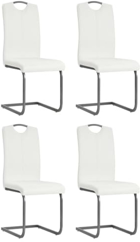 Mandloder Freischwinger Esszimmerstühle Weiß Kunstleder 4er Set, Modern Design Schwingstühle mit Stahlgestell, Komfortable Polsterstühle für Küche & Esszimmer