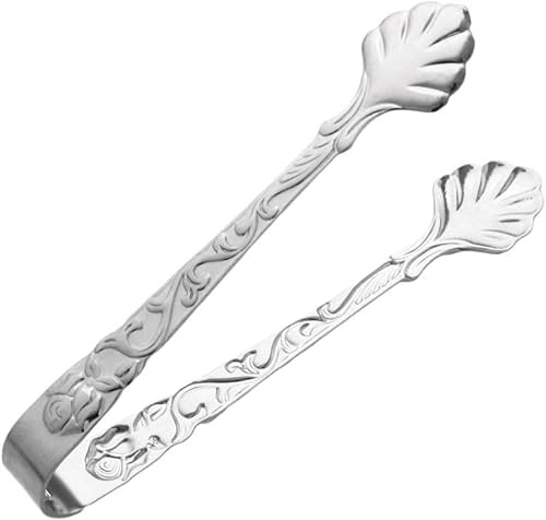 Silver Mini Serving Tongs, Vintage Rose Relief Handle Ice Cube Clips Sugar Tongs, Stainless Steel Sugar Cube Tongs, for Tea Coffee Appetizers Desserts
