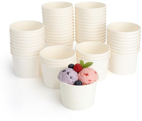 HENGBIRD 50 Stück Eisbecher Pappe Weiß 120ml Dessertbecher für Eiscreme, Desserts, Joghurt, Obst, Geeignet für den Privaten Gebrauch und die Gastronomie
