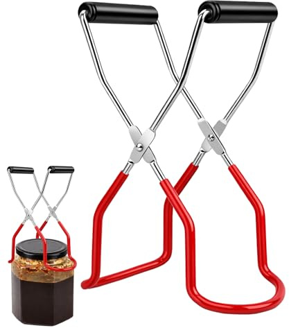 Stainless Steel Jar Lifter for Canning,Anti-Slip Canning Jar Lifter Tongs with Rubber Grip Handle,Essential Canning Equipment for Kitchen & Preserving (Red)