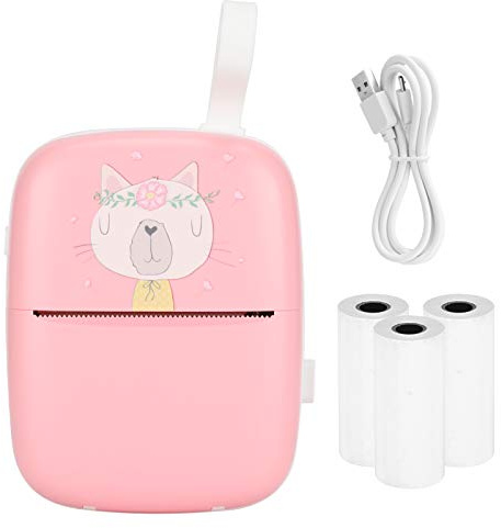 Mini imprimante portable de poche, imprimante photo Bluetooth et imprimante pour les questions erronées destinée aux étudiants, imprimante intelligente compacte à longue autonomie (Rose (avec cordon