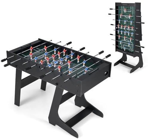 HOMASIS Kickertisch, klappbarer Tischfußball inkl. 22 Kicker, 2 Bällen & 2 Punktezähler, Tischkicker für Erwachsene & Kinder, Fußballtisch, Spieltisch für Partys & Bars, 121 x 60,5 x 81 cm