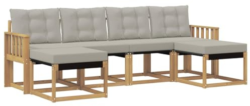vidaXL Outdoor-Sofagarnitur mit Kissen 6 pcs Weiß und Hellgrau, Garten Ecksofa, modernes Möbel für draußen, langlebige Liege, Coole Sitzgelegenheit auf der Terrasse