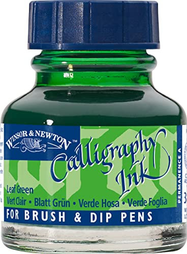 Winsor & Newton 1111341 Kalligraphie Tuschen (für Füllfederhalter oder Schreibfedern, untereinander mischbar, lichtecht, beständige Farbe) 30 ml Flasche blattgrün