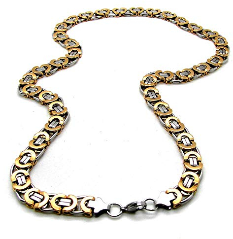 tumundo Panzerkette Gliederkette Flache Königskette Golden Silbern Ø 8mm Edelstahl Herrenschmuck Halskette Armband Samtbeutel, Länge schmuck:50 cm